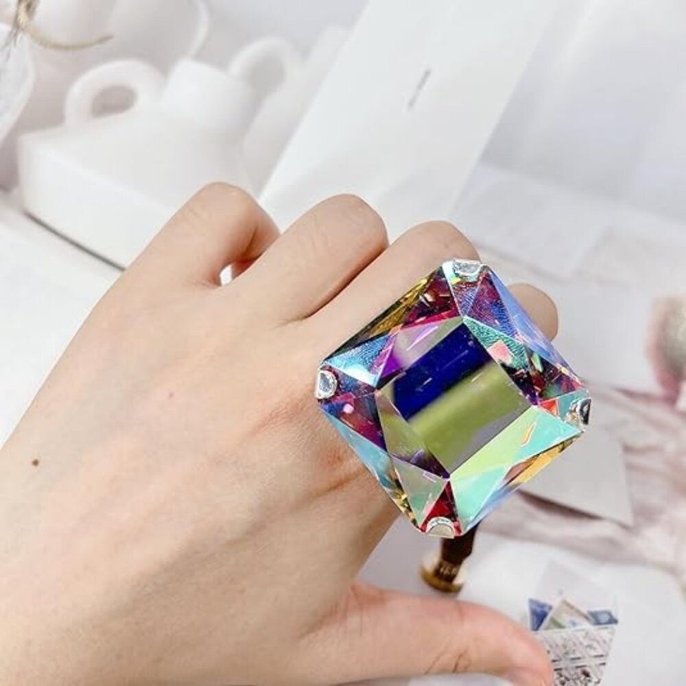 Ab Exaggerated Large Square Rhinestone Statement … - image 3